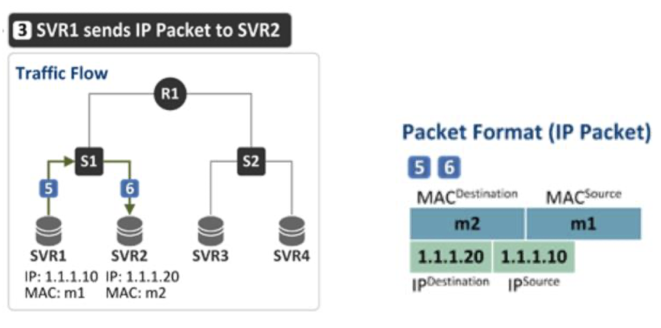 svr1 sends ip packet to svr2